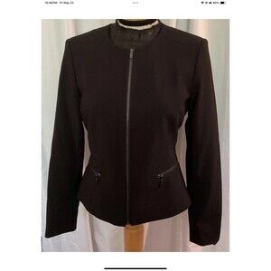 Calvin Klein Womens Size 4 Collarless Blazer In Black Full Zip Lined Pockets